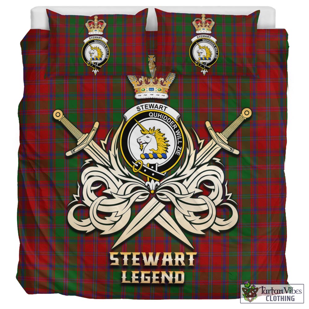 Tartan Vibes Clothing Stewart of Appin Tartan Bedding Set with Clan Crest and the Golden Sword of Courageous Legacy