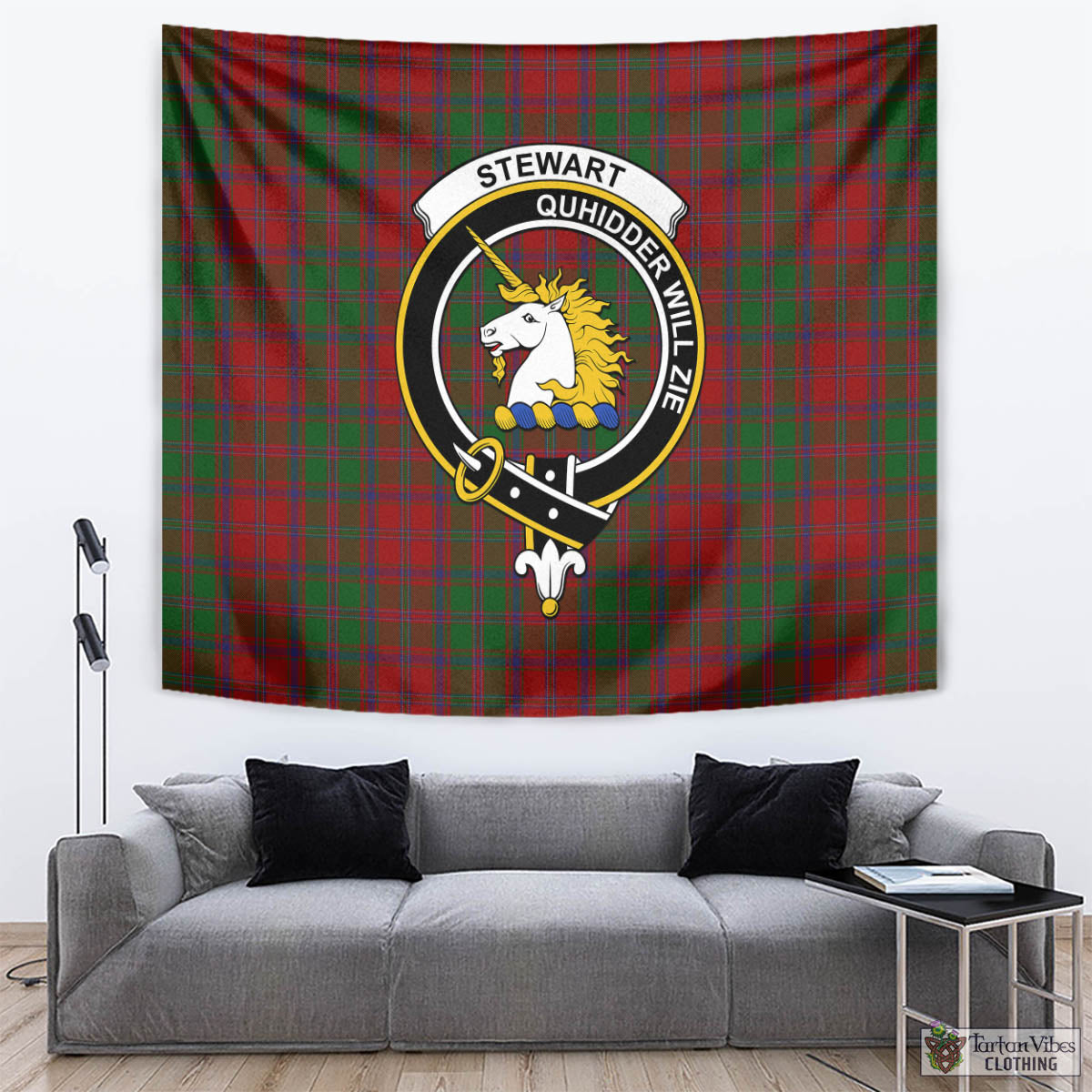 Tartan Vibes Clothing Stewart of Appin Tartan Tapestry Wall Hanging and Home Decor for Room with Family Crest