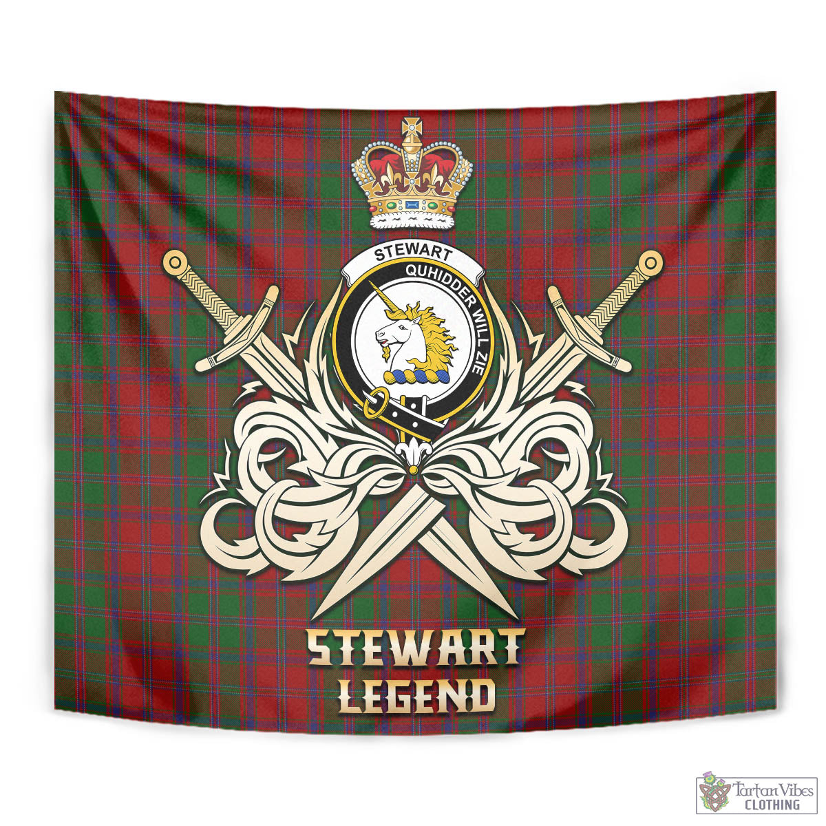 Tartan Vibes Clothing Stewart of Appin Tartan Tapestry with Clan Crest and the Golden Sword of Courageous Legacy