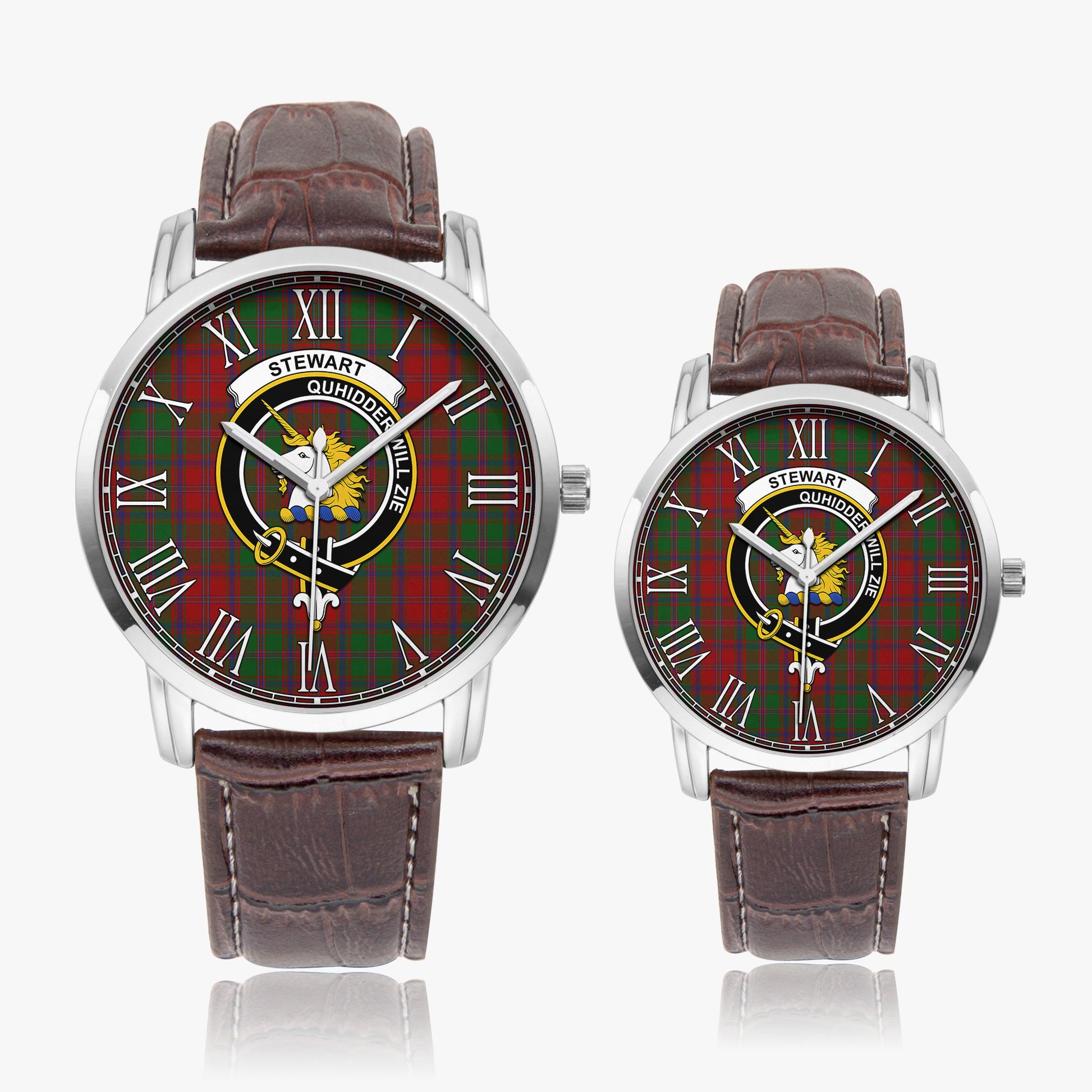 Stewart of Appin Tartan Family Crest Leather Strap Quartz Watch - Tartanvibesclothing