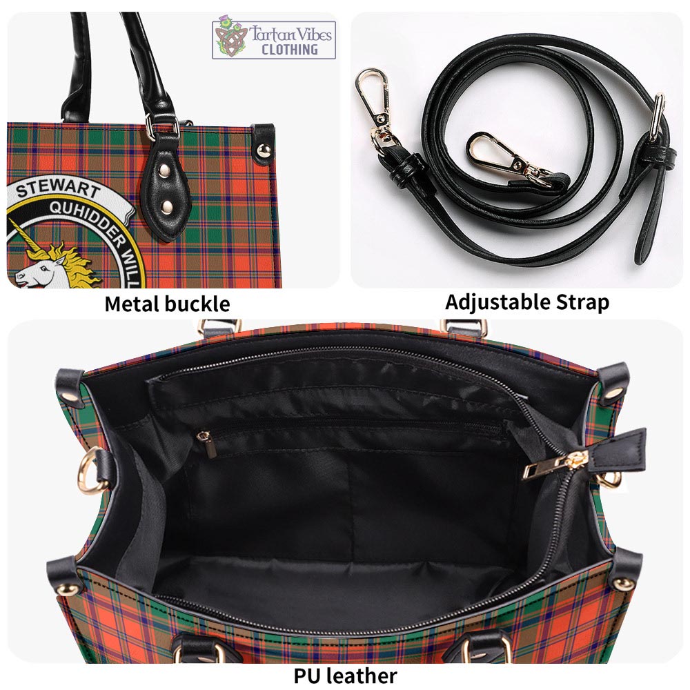 Tartan Vibes Clothing Stewart of Appin Ancient Tartan Luxury Leather Handbags with Family Crest