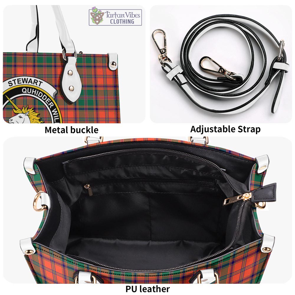 Tartan Vibes Clothing Stewart of Appin Ancient Tartan Luxury Leather Handbags with Family Crest