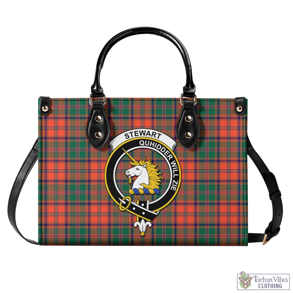 Tartan Vibes Clothing Stewart of Appin Ancient Tartan Luxury Leather Handbags with Family Crest