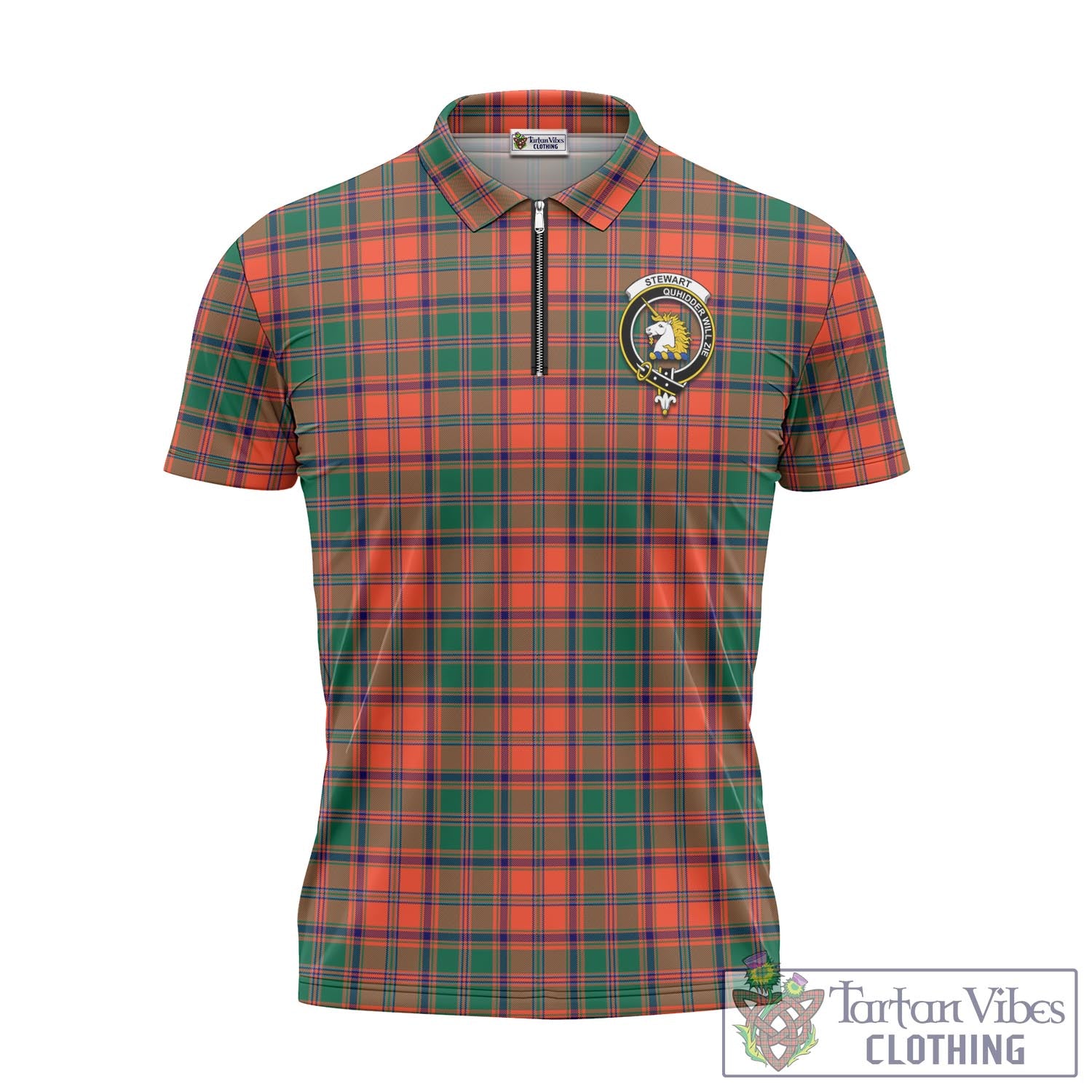 Tartan Vibes Clothing Stewart of Appin Ancient Tartan Zipper Polo Shirt with Family Crest