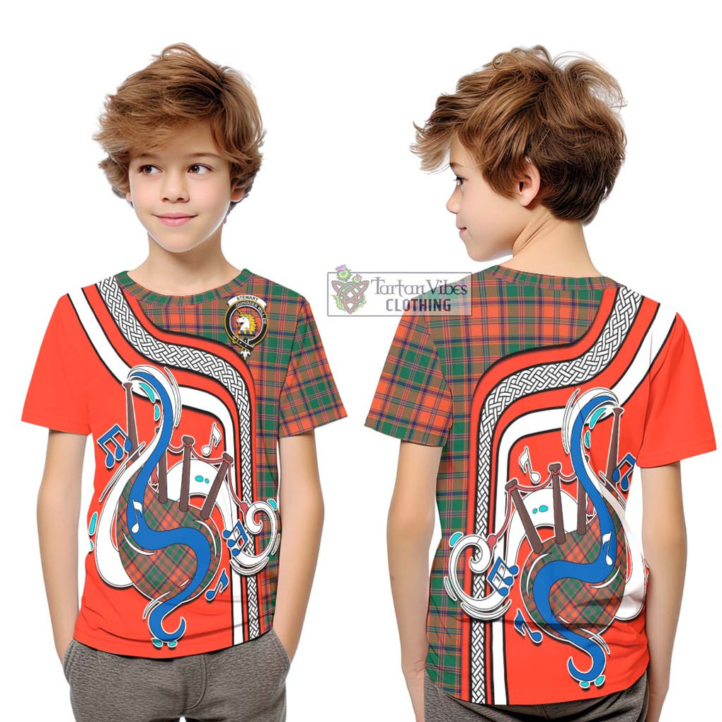 Tartan Vibes Clothing Stewart of Appin Ancient Tartan Kid T-Shirt with Epic Bagpipe Style