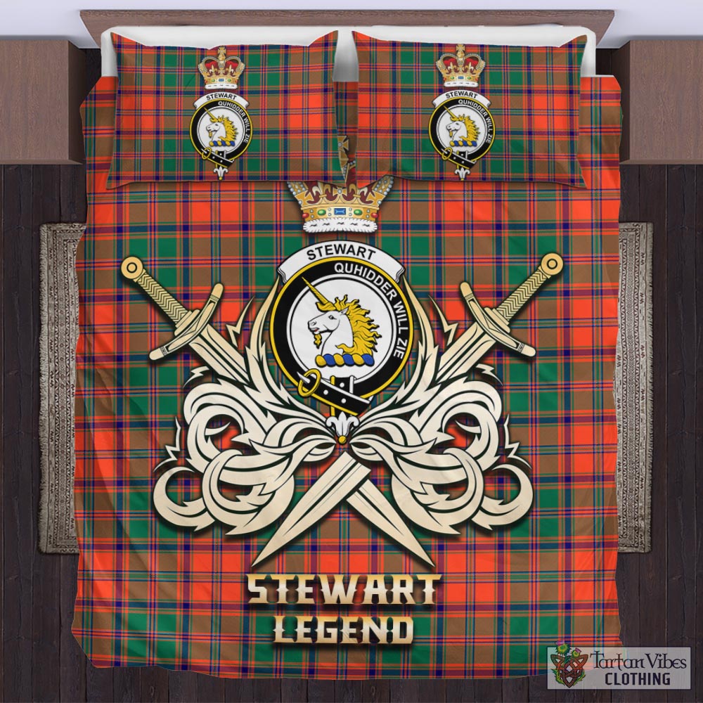 Tartan Vibes Clothing Stewart of Appin Ancient Tartan Bedding Set with Clan Crest and the Golden Sword of Courageous Legacy