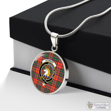 Stewart of Appin Ancient Tartan Circle Necklace with Family Crest