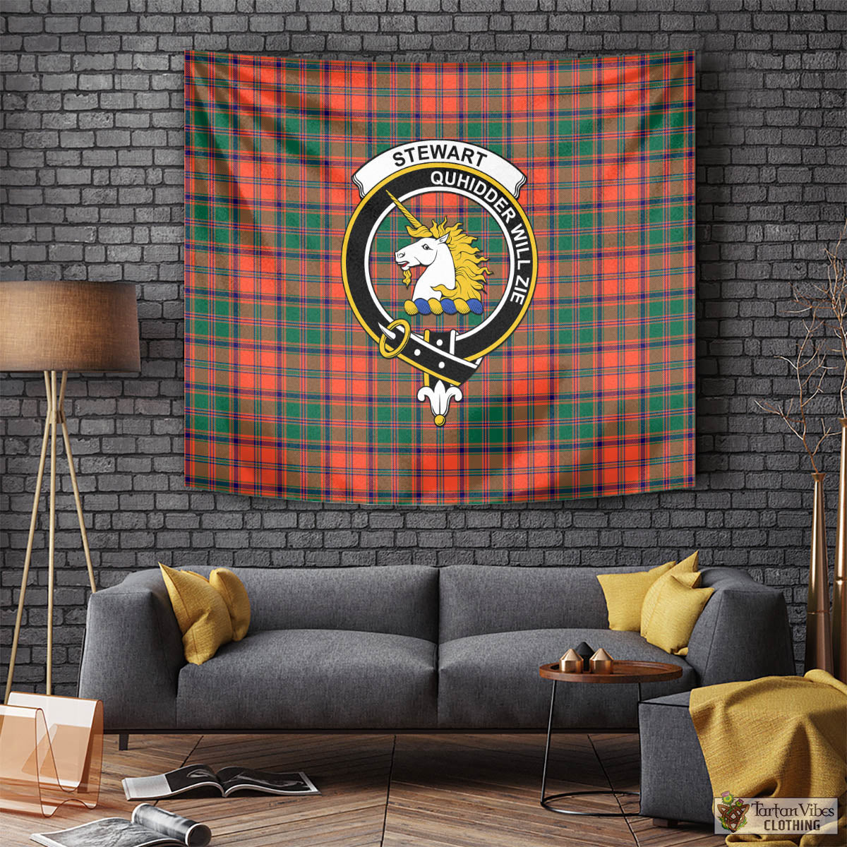 Tartan Vibes Clothing Stewart of Appin Ancient Tartan Tapestry Wall Hanging and Home Decor for Room with Family Crest