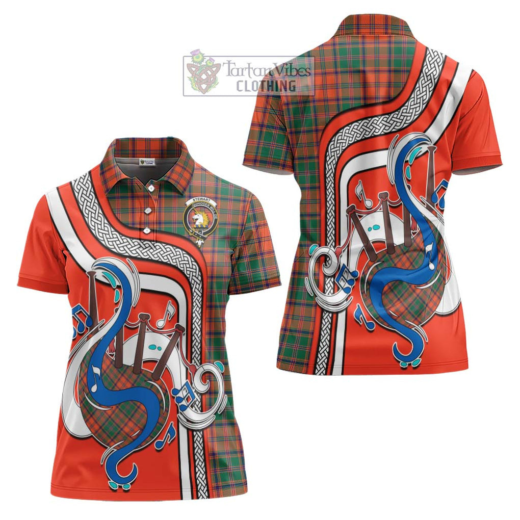 Stewart of Appin Ancient Tartan Women's Polo Shirt with Epic Bagpipe Style Women - Tartanvibesclothing Shop