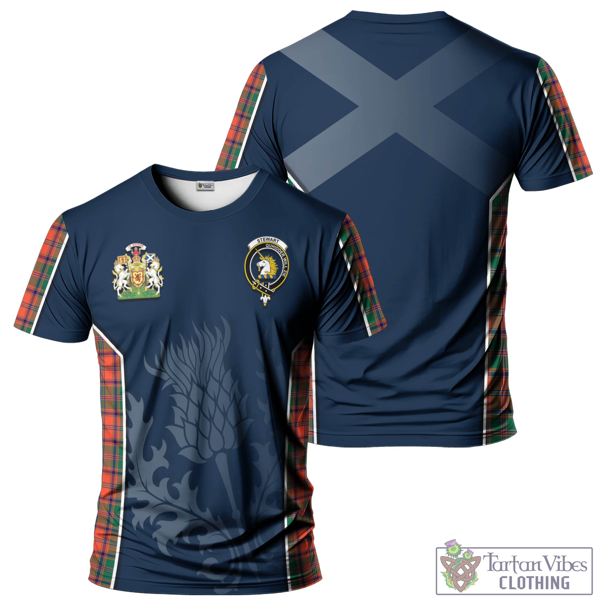 Tartan Vibes Clothing Stewart of Appin Ancient Tartan T-Shirt with Family Crest and Scottish Thistle Vibes Sport Style