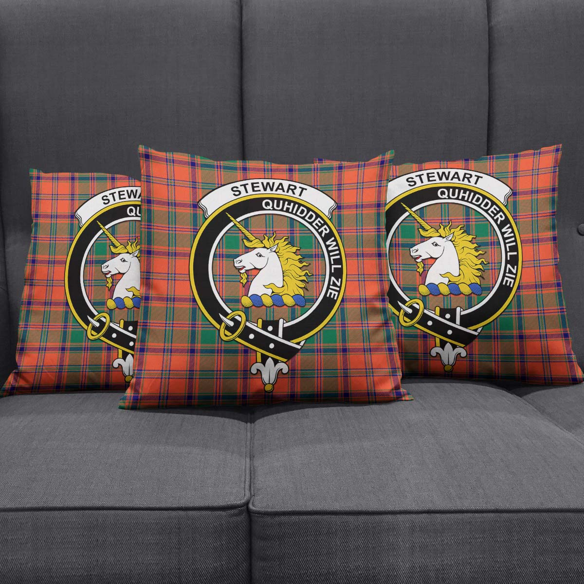 Stewart of Appin Ancient Tartan Pillow Cover with Family Crest Square Pillow Cover - Tartanvibesclothing