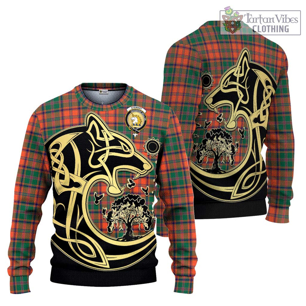 Stewart of Appin Ancient Tartan Knitted Sweater with Family Crest Celtic Wolf Style Unisex - Tartan Vibes Clothing