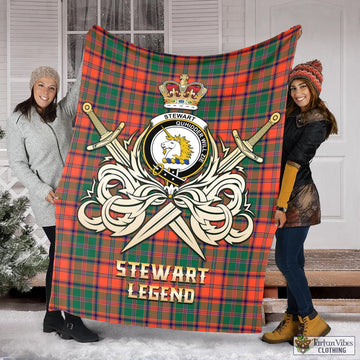 Stewart of Appin Ancient Tartan Blanket with Clan Crest and the Golden Sword of Courageous Legacy