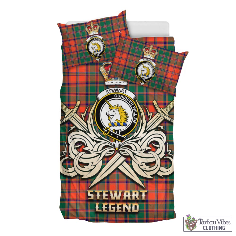 Tartan Vibes Clothing Stewart of Appin Ancient Tartan Bedding Set with Clan Crest and the Golden Sword of Courageous Legacy