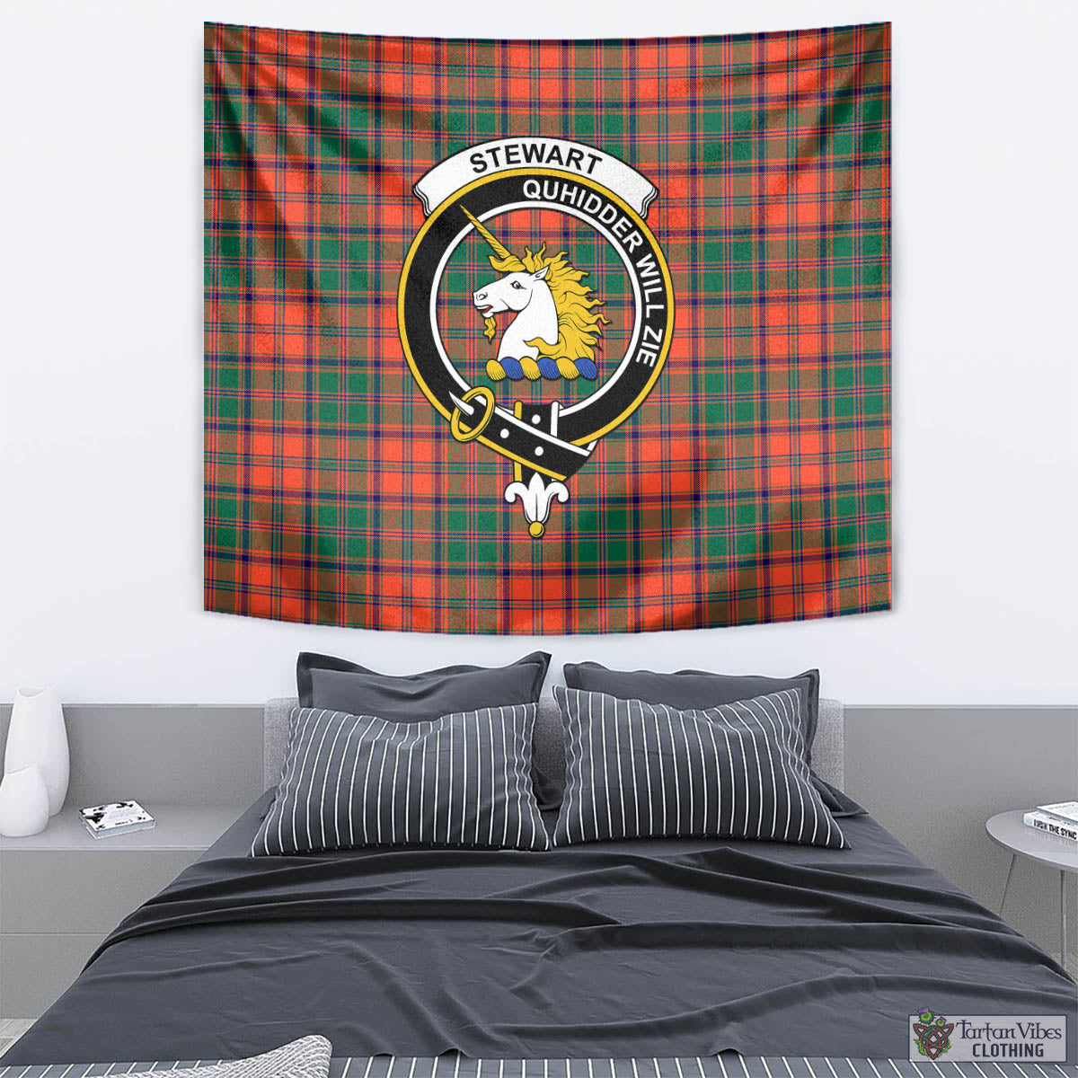 Tartan Vibes Clothing Stewart of Appin Ancient Tartan Tapestry Wall Hanging and Home Decor for Room with Family Crest