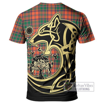 Stewart of Appin Ancient Tartan T-Shirt with Family Crest Celtic Wolf Style