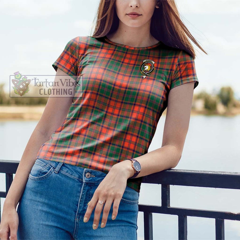 Stewart of Appin Ancient Tartan Cotton T-Shirt with Family Crest Women's Shirt - Tartanvibesclothing Shop