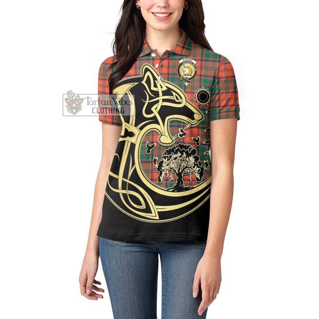 Stewart of Appin Ancient Tartan Women's Polo Shirt with Family Crest Celtic Wolf Style - Tartanvibesclothing Shop