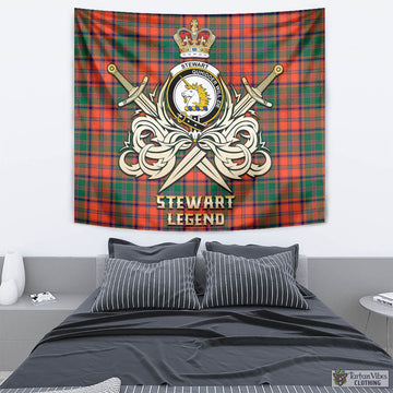 Stewart of Appin Ancient Tartan Tapestry with Clan Crest and the Golden Sword of Courageous Legacy