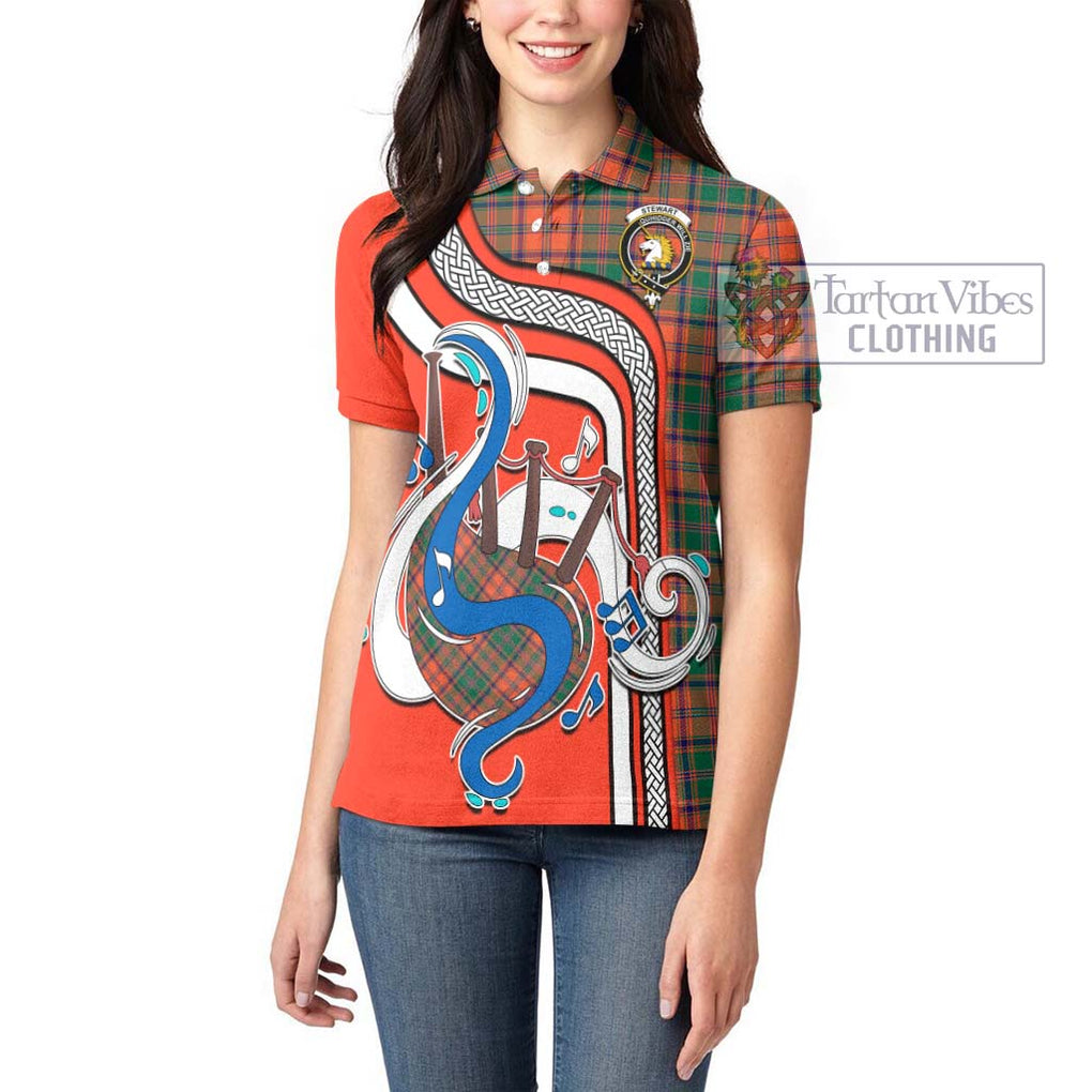 Stewart of Appin Ancient Tartan Women's Polo Shirt with Epic Bagpipe Style - Tartanvibesclothing Shop