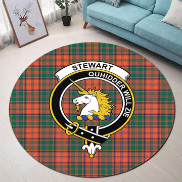 Stewart of Appin Ancient Tartan Round Rug with Family Crest