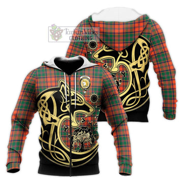 Stewart of Appin Ancient Tartan Knitted Hoodie with Family Crest Celtic Wolf Style