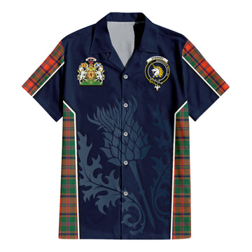 Stewart of Appin Ancient Tartan Short Sleeve Button Up Shirt with Family Crest and Scottish Thistle Vibes Sport Style