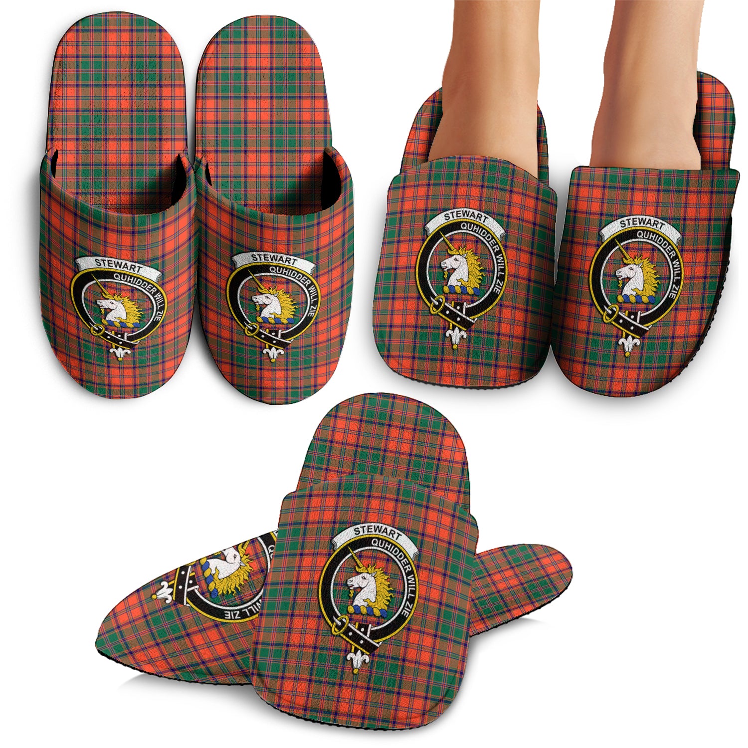 Stewart of Appin Ancient Tartan Home Slippers with Family Crest - Tartan Vibes Clothing