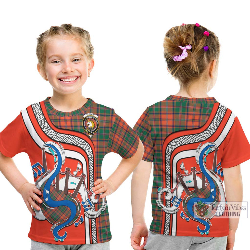 Tartan Vibes Clothing Stewart of Appin Ancient Tartan Kid T-Shirt with Epic Bagpipe Style