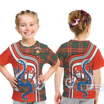 Stewart of Appin Ancient Tartan Kid T-Shirt with Epic Bagpipe Style