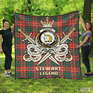 Stewart of Appin Ancient Tartan Quilt with Clan Crest and the Golden Sword of Courageous Legacy