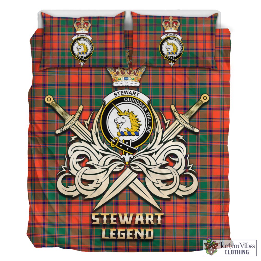 Tartan Vibes Clothing Stewart of Appin Ancient Tartan Bedding Set with Clan Crest and the Golden Sword of Courageous Legacy