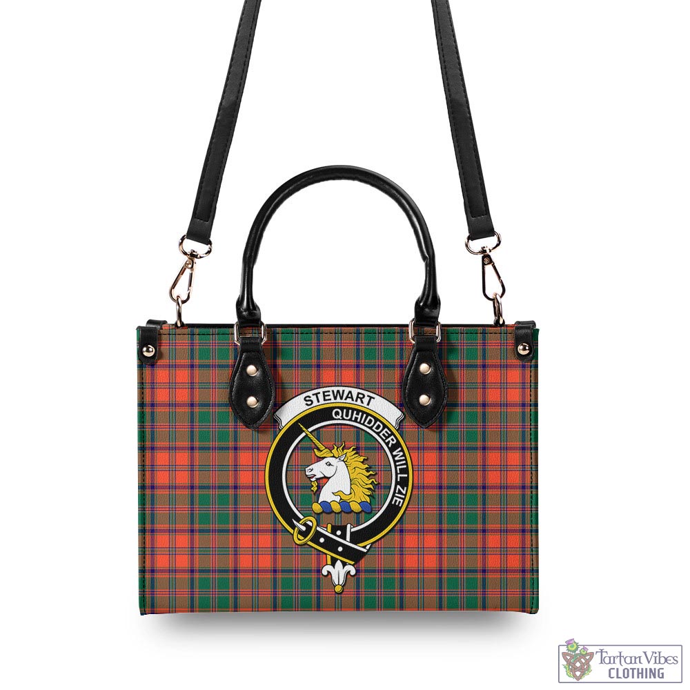 Tartan Vibes Clothing Stewart of Appin Ancient Tartan Luxury Leather Handbags with Family Crest