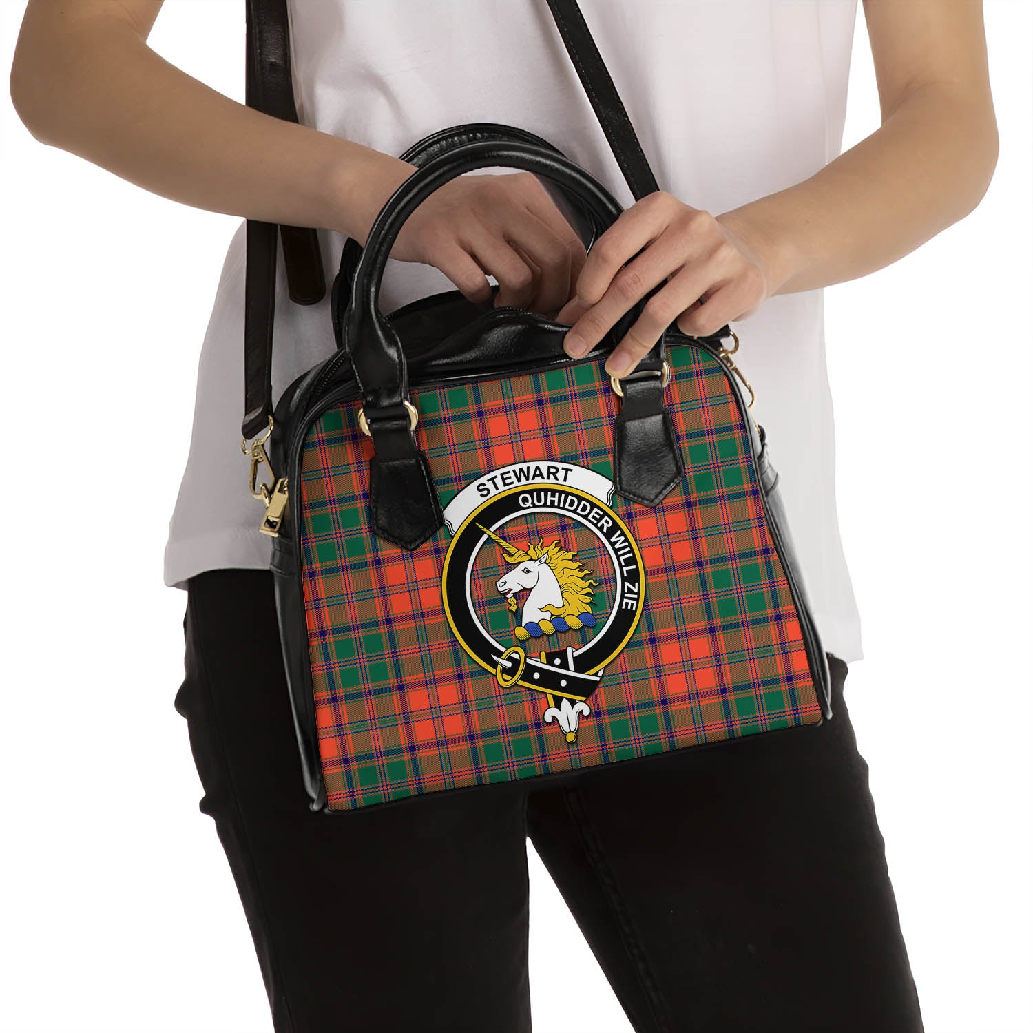 Stewart of Appin Ancient Tartan Shoulder Handbags with Family Crest - Tartanvibesclothing