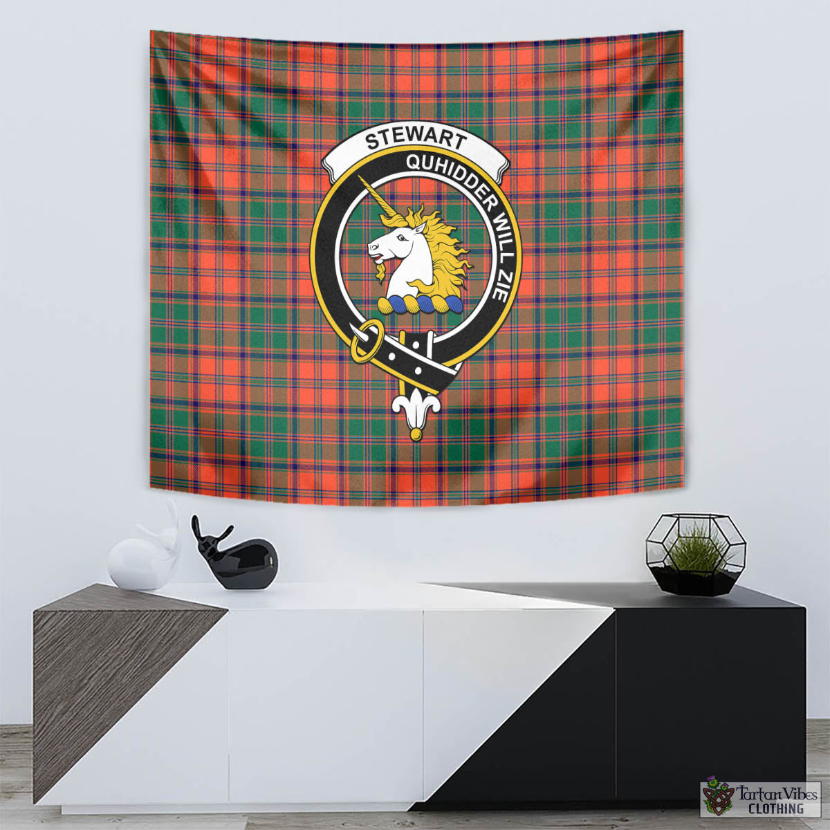 Tartan Vibes Clothing Stewart of Appin Ancient Tartan Tapestry Wall Hanging and Home Decor for Room with Family Crest