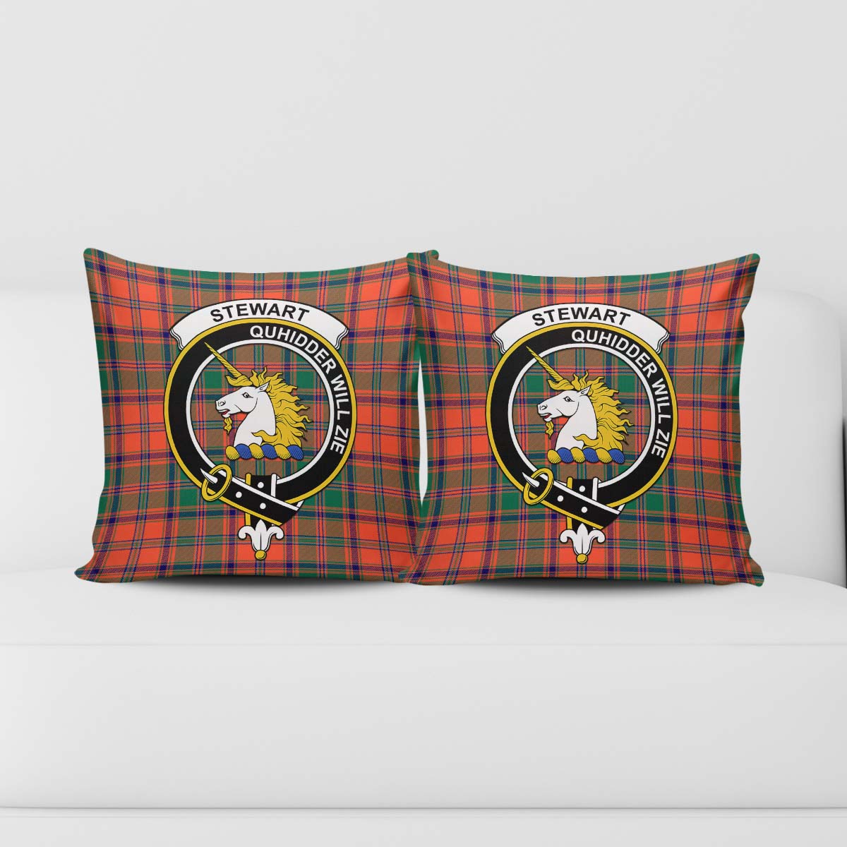 Stewart of Appin Ancient Tartan Pillow Cover with Family Crest - Tartanvibesclothing