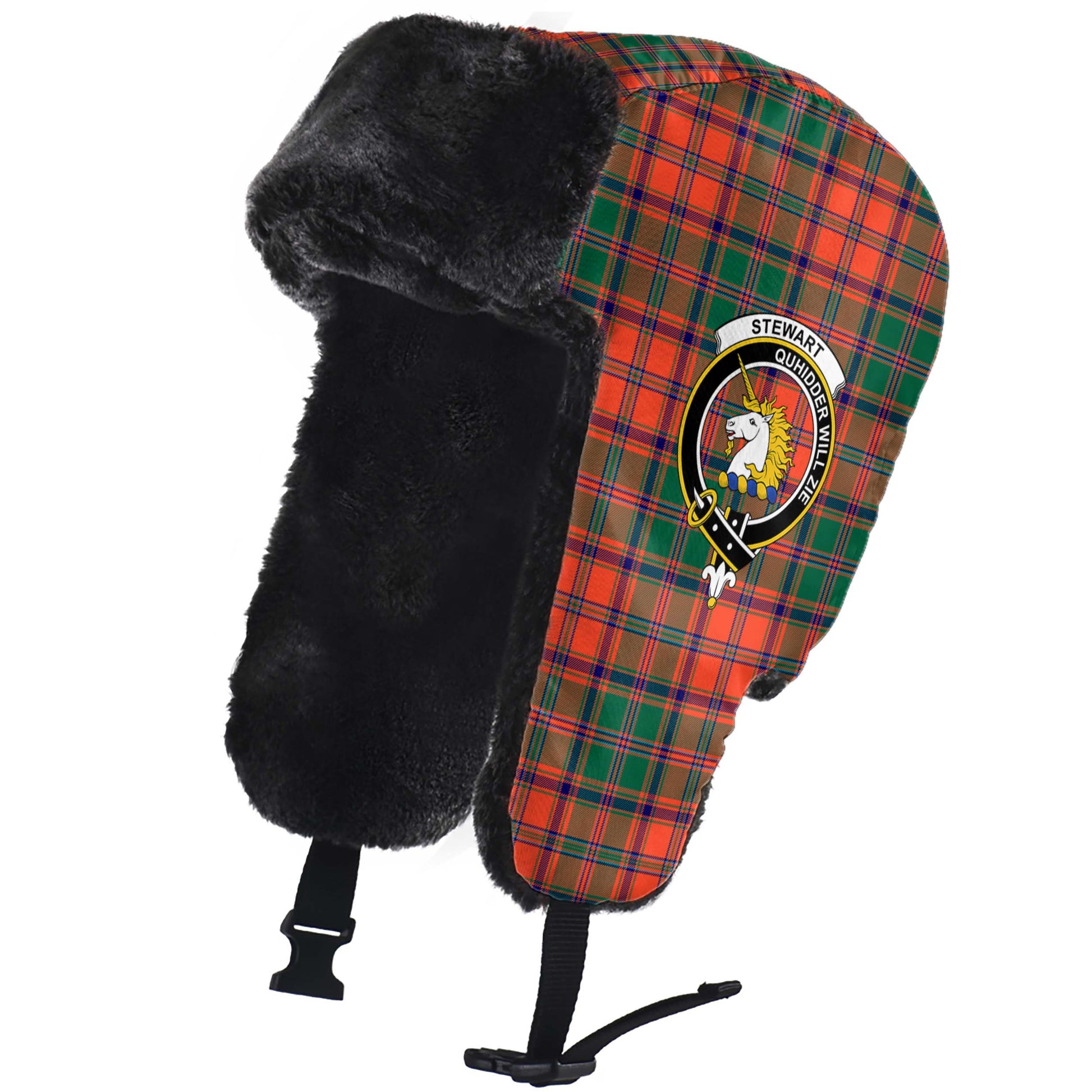 Stewart of Appin Ancient Tartan Winter Trapper Hat with Family Crest - Tartanvibesclothing