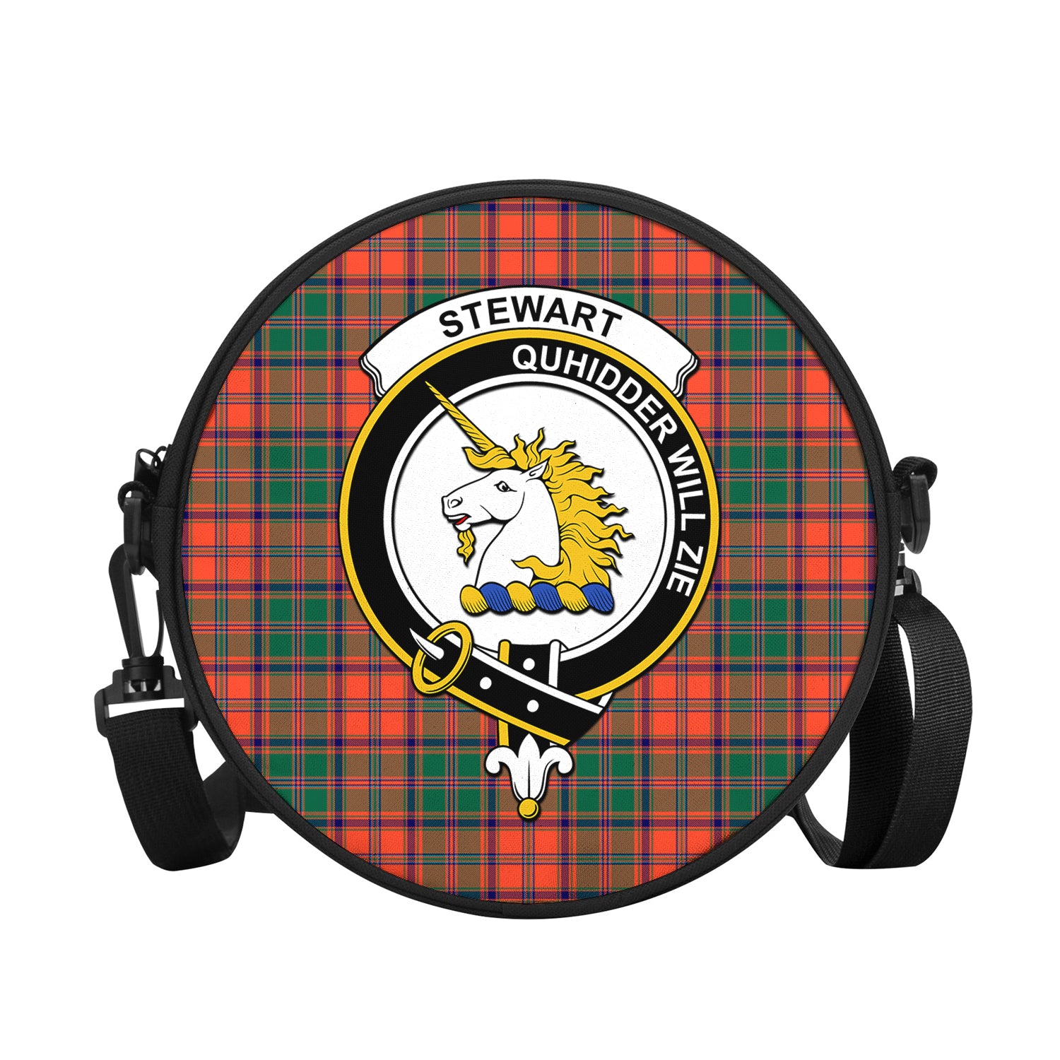 Stewart of Appin Ancient Tartan Round Satchel Bags with Family Crest - Tartanvibesclothing