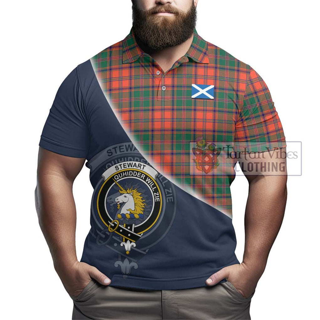 Stewart of Appin Ancient Tartan Polo Shirt with Personalised National Flag and Family Crest Half Style - Tartanvibesclothing Shop