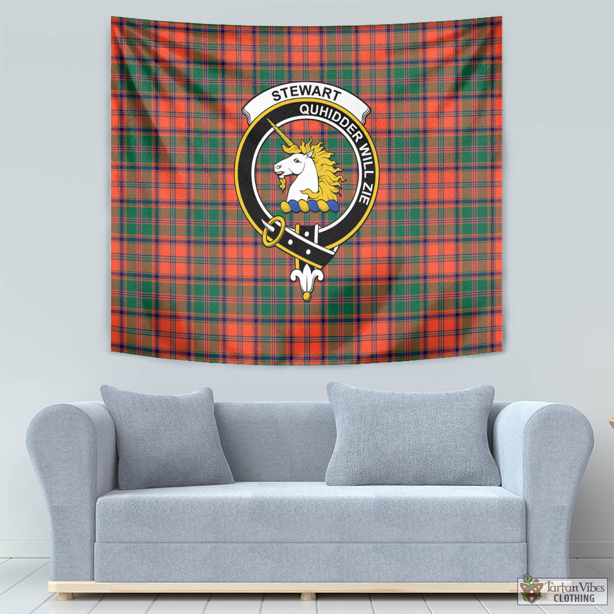 Tartan Vibes Clothing Stewart of Appin Ancient Tartan Tapestry Wall Hanging and Home Decor for Room with Family Crest