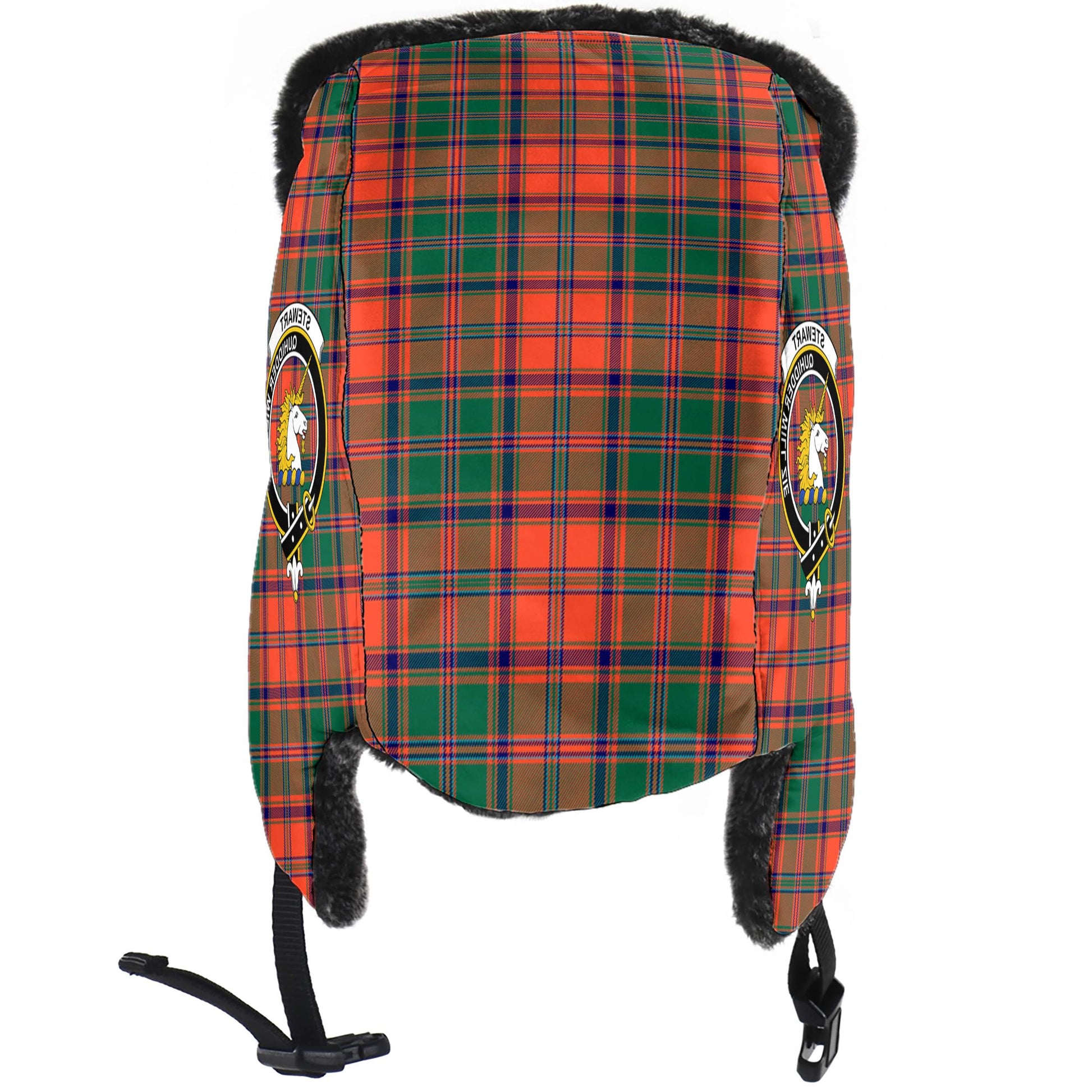 Stewart of Appin Ancient Tartan Winter Trapper Hat with Family Crest - Tartanvibesclothing