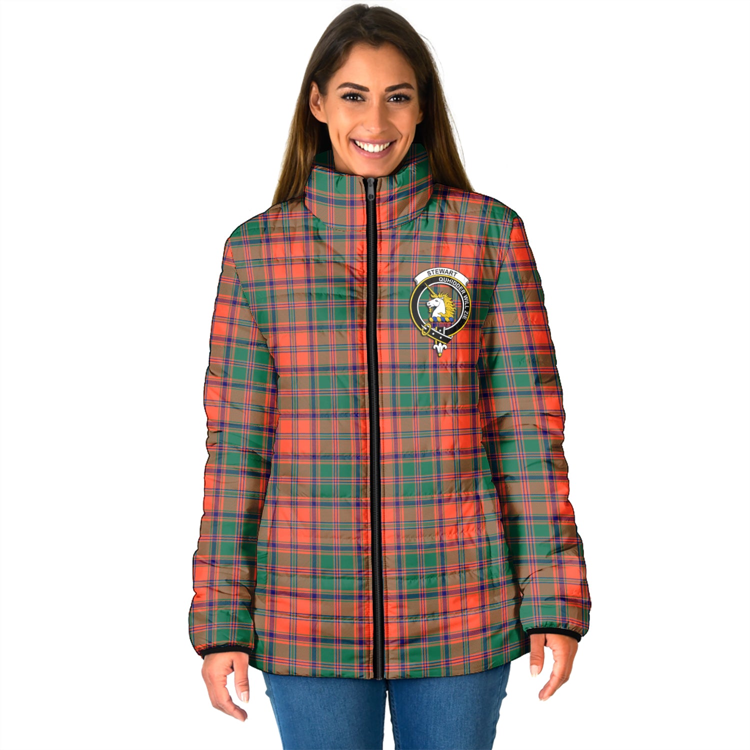 Stewart of Appin Ancient Tartan Padded Jacket with Family Crest - Tartan Vibes Clothing