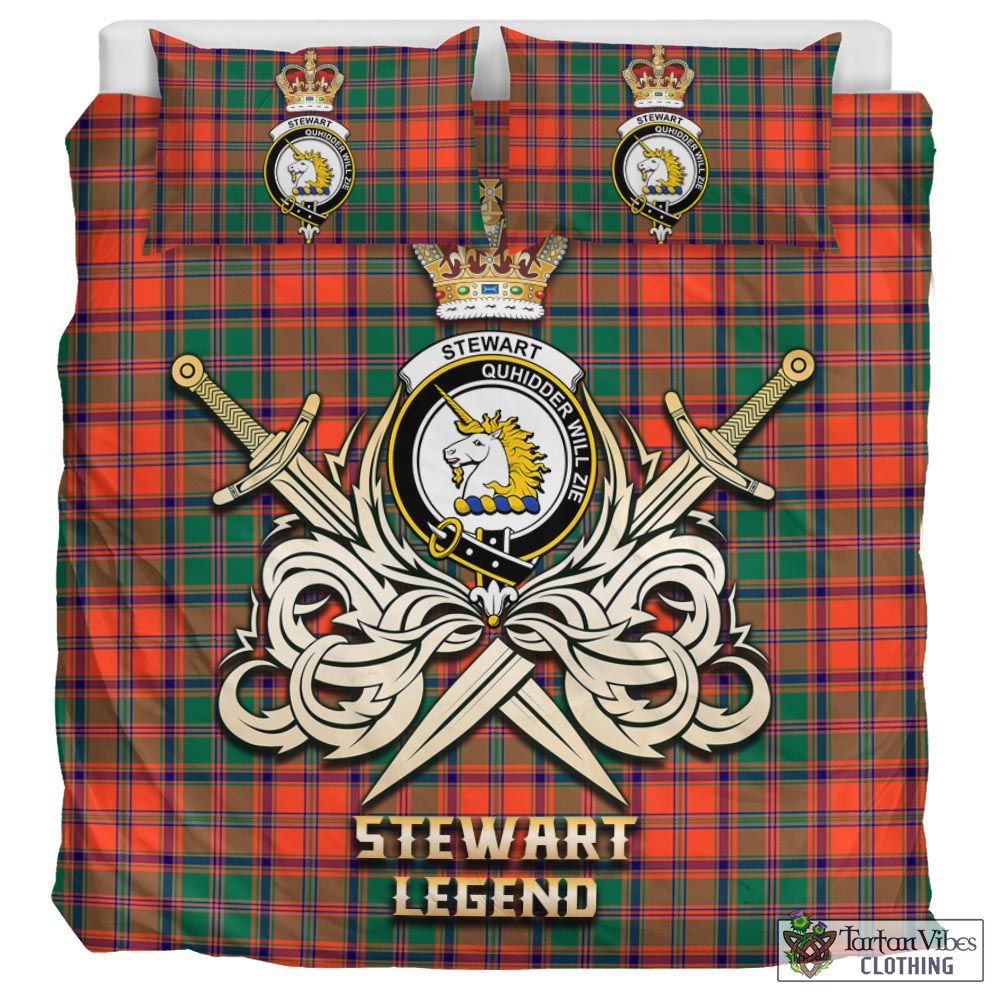 Tartan Vibes Clothing Stewart of Appin Ancient Tartan Bedding Set with Clan Crest and the Golden Sword of Courageous Legacy