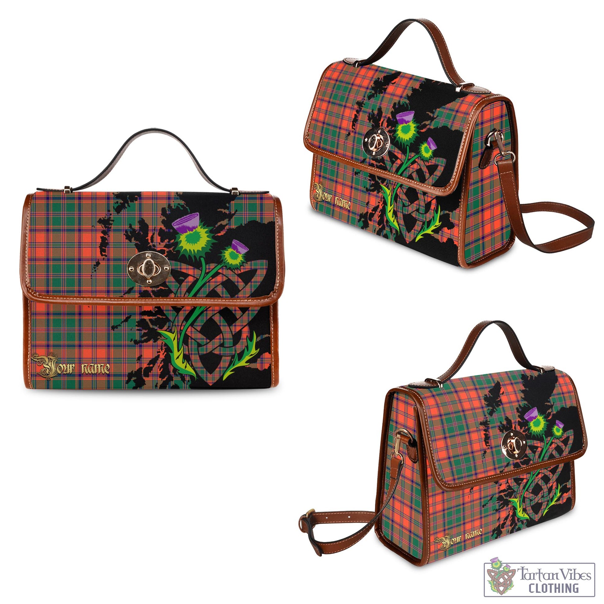 Tartan Vibes Clothing Stewart of Appin Ancient Tartan Waterproof Canvas Bag with Scotland Map and Thistle Celtic Accents