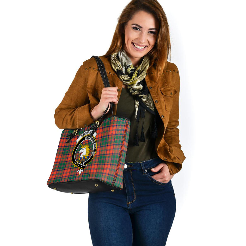 Stewart of Appin Ancient Tartan Leather Tote Bag with Family Crest - Tartan Vibes Clothing