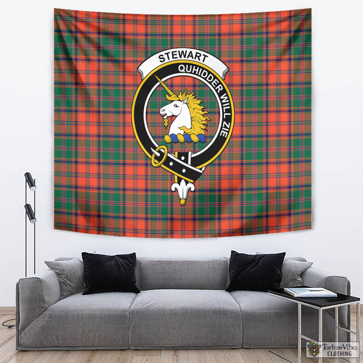 Tartan Vibes Clothing Stewart of Appin Ancient Tartan Tapestry Wall Hanging and Home Decor for Room with Family Crest