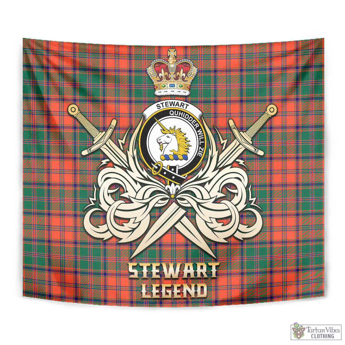 Tartan Vibes Clothing Stewart of Appin Ancient Tartan Tapestry with Clan Crest and the Golden Sword of Courageous Legacy