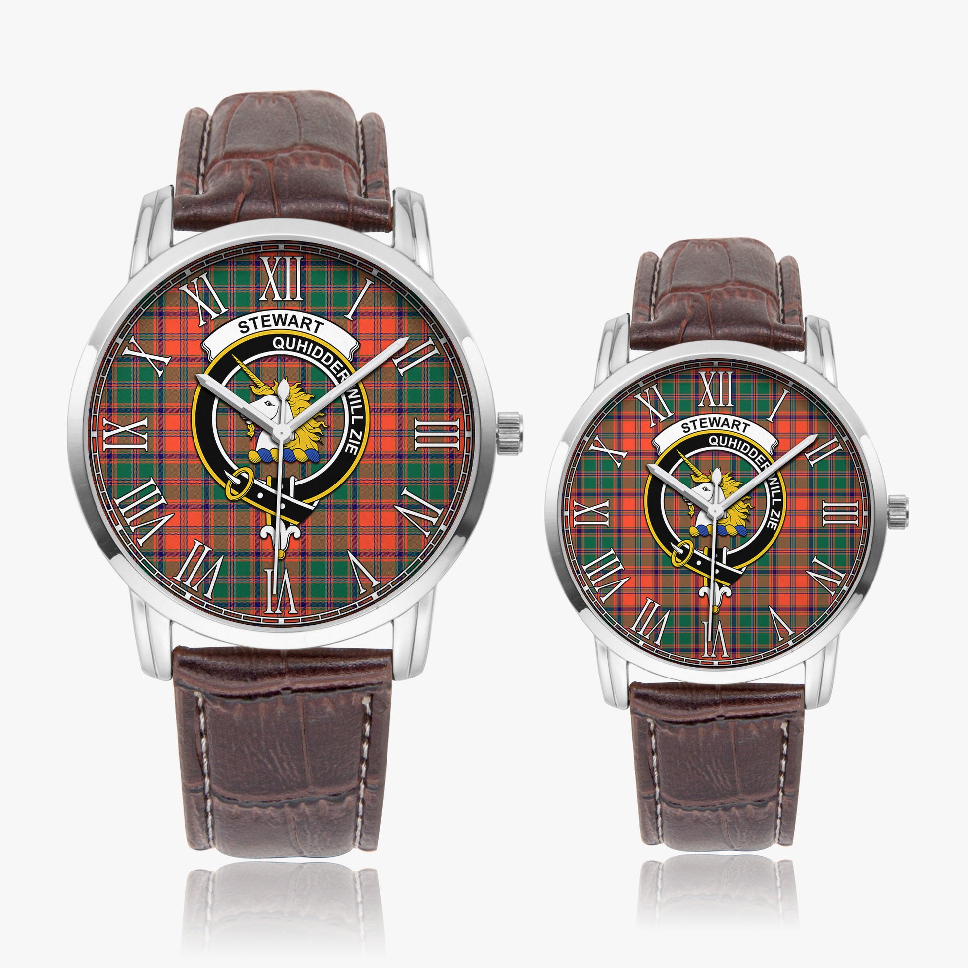 Stewart of Appin Ancient Tartan Family Crest Leather Strap Quartz Watch - Tartanvibesclothing