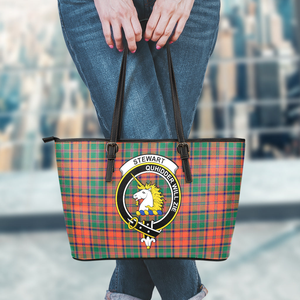 Stewart of Appin Ancient Tartan Leather Tote Bag with Family Crest - Tartan Vibes Clothing