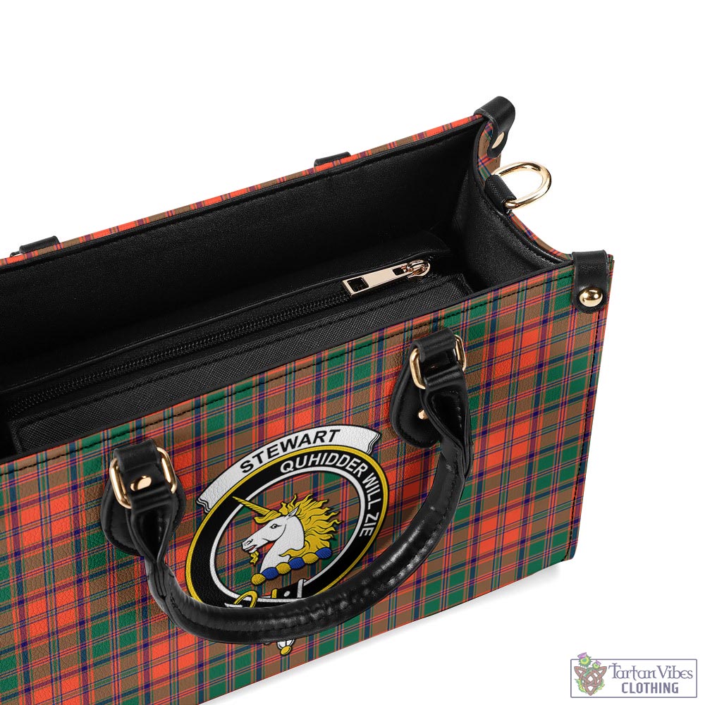 Tartan Vibes Clothing Stewart of Appin Ancient Tartan Luxury Leather Handbags with Family Crest